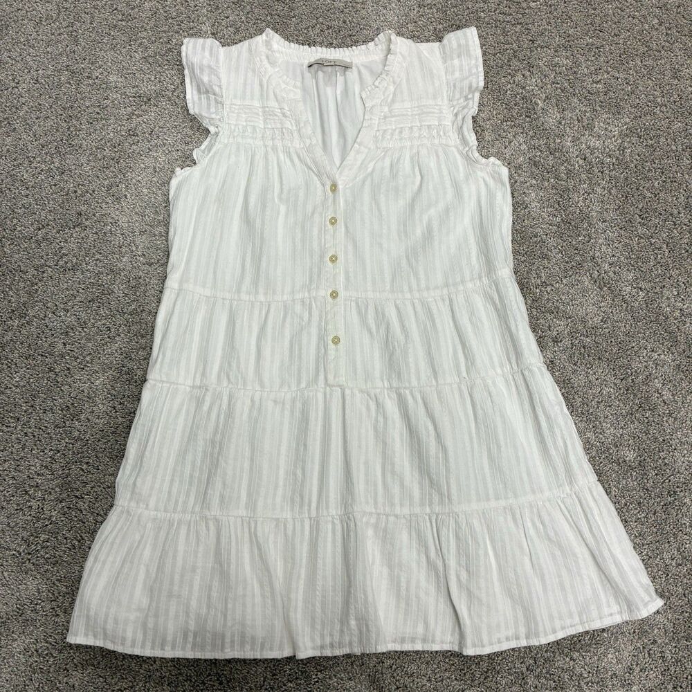 Loft Tiered Ruffle Sleeve Mini Dress Women’s Size MP White 100% Cotton Vacation